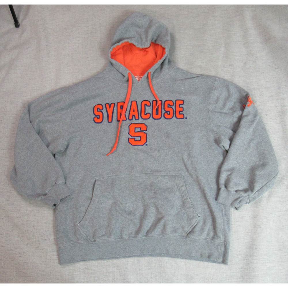 Syracuse Hoodie Mens 2XL Gray Sweatshirt Sports Orange Football Logo Grunge e5